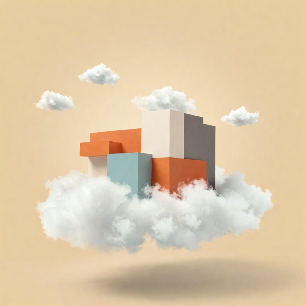 An abstract representation of BIM Models conformed by many sub-models floating on a cloud.