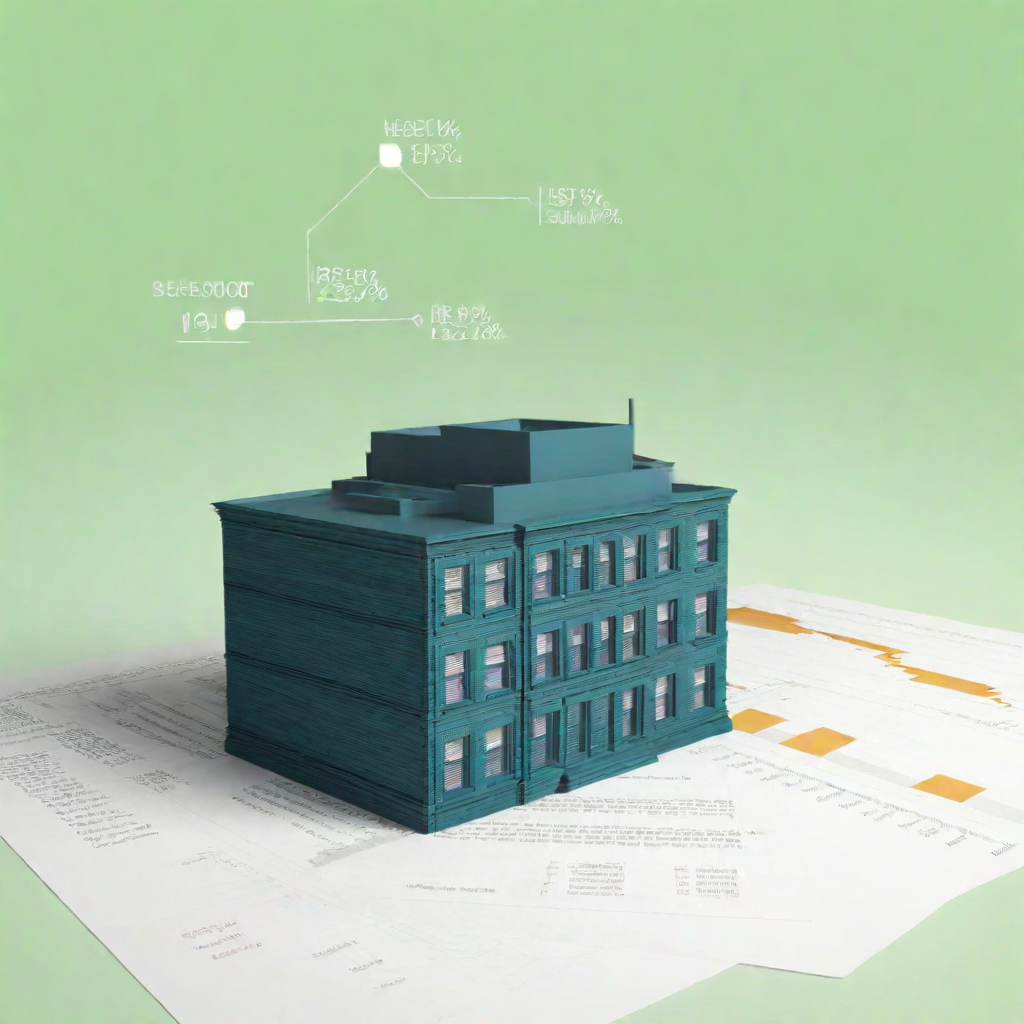 A BIM Model over a financial report suggesting consistency between the BIM model data and the reports one.